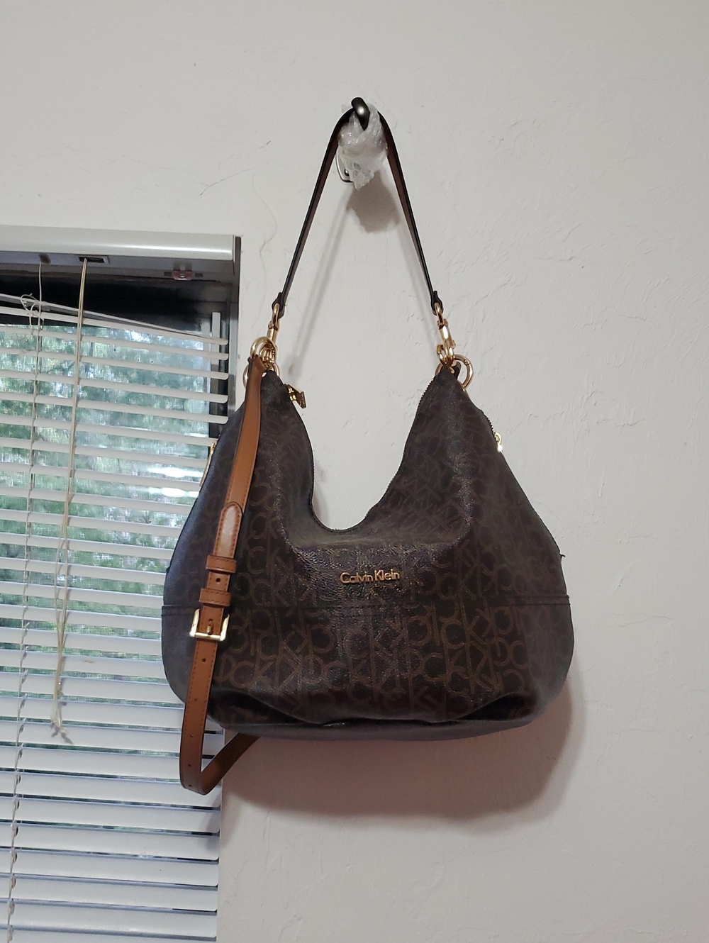 Calvin Klein Brown Monogram Hobo Bag